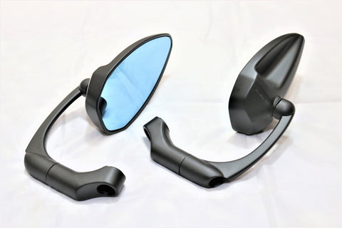 Js Horn-Shaped Rear View Anti-Glare Blue Mirror Matt Black Universal Parts